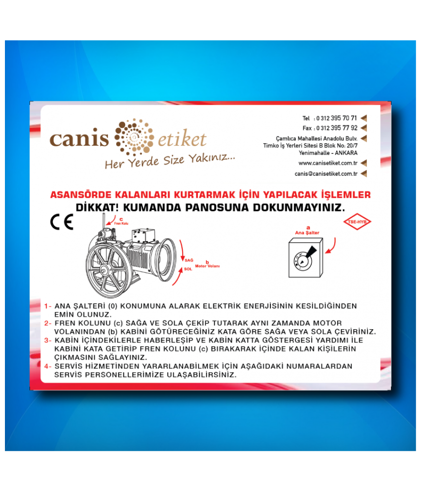 Asansör Kurtarma Talimatı Etiketi