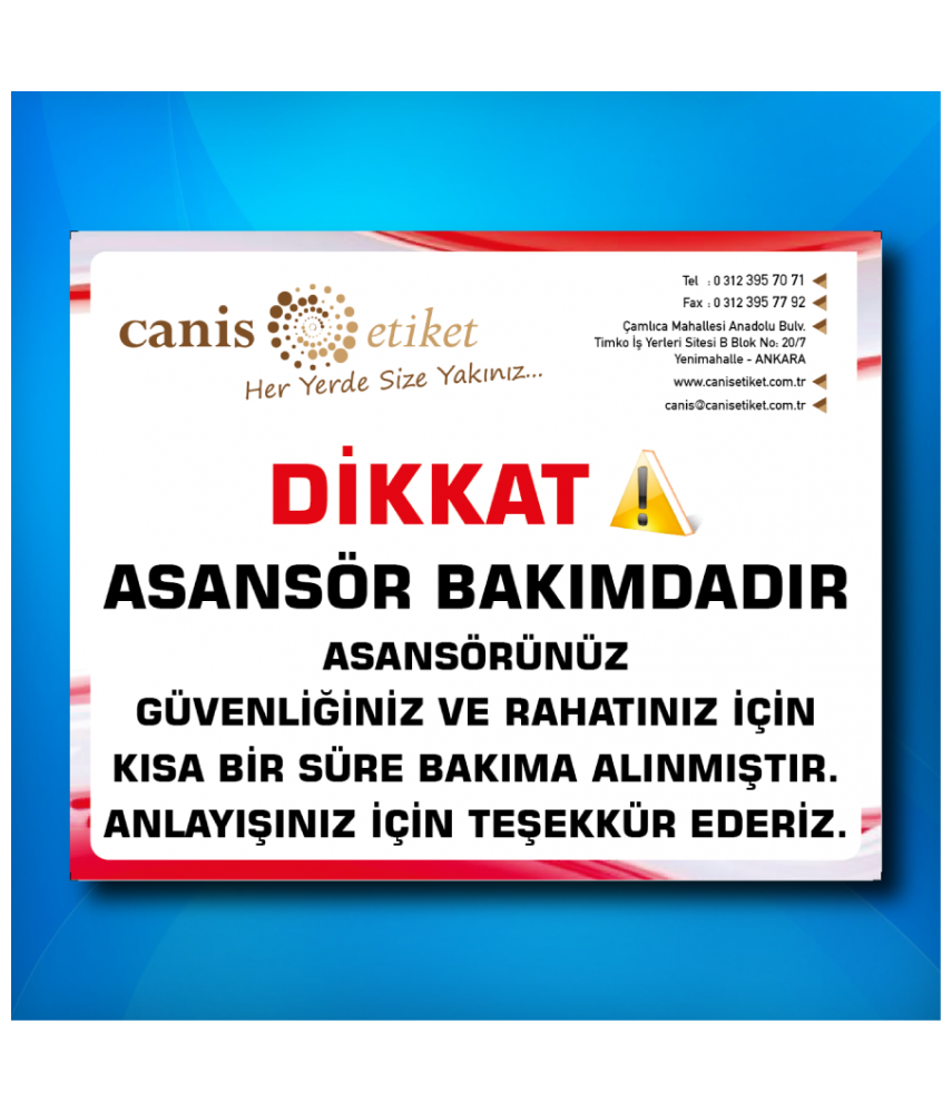 Asansör Bakım Talimatı Etiketi