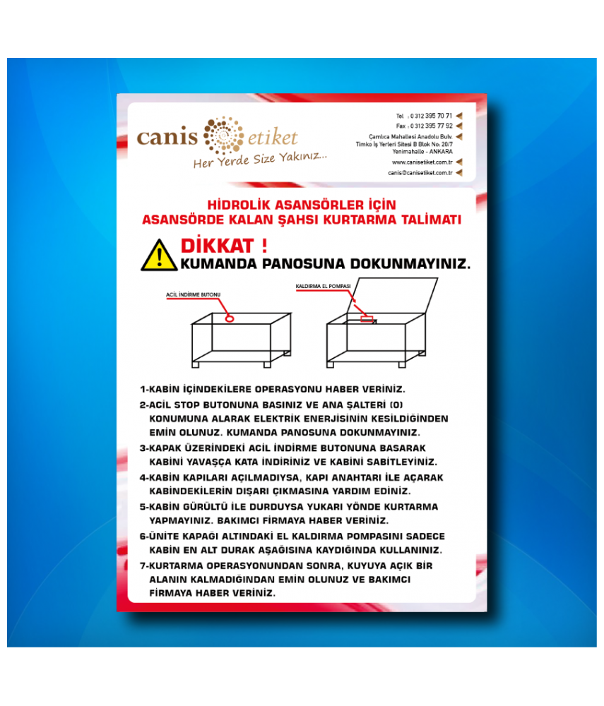 Asansör Kurtarma Talimatı Etiketi