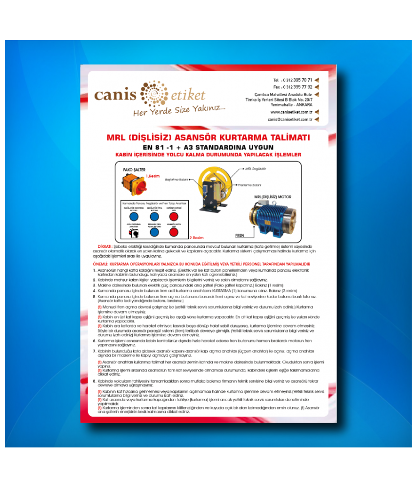 Asansör Kurtarma Talimatı Etiketi