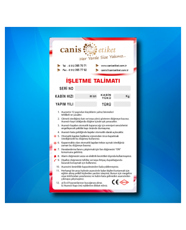 Asansör İşletme Talimatı Etiketi Kabin İçi/Dışı