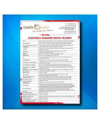 Asansör Bakım Talimatı Etiketi