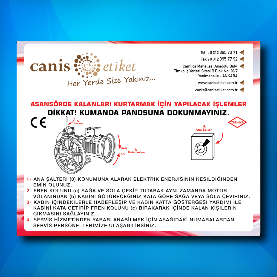 Asansör Kurtarma Talimatı Etiketi