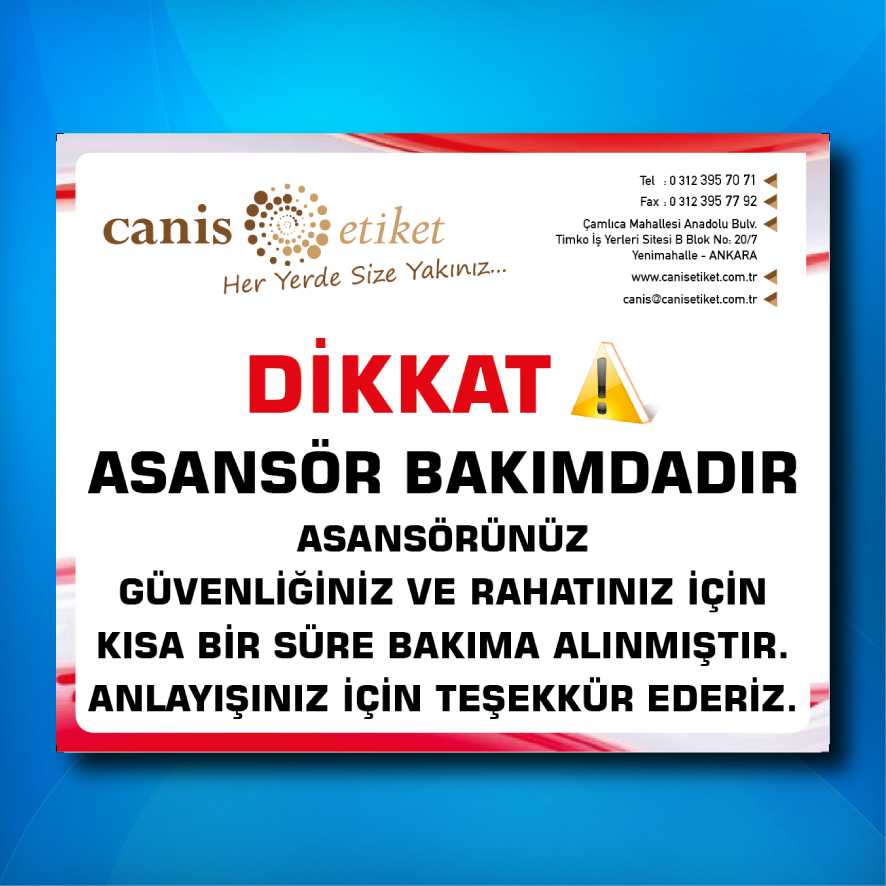 Asansör Bakım Talimatı Etiketi