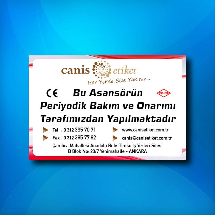 Asansör Bakım Talimatı Etiketi