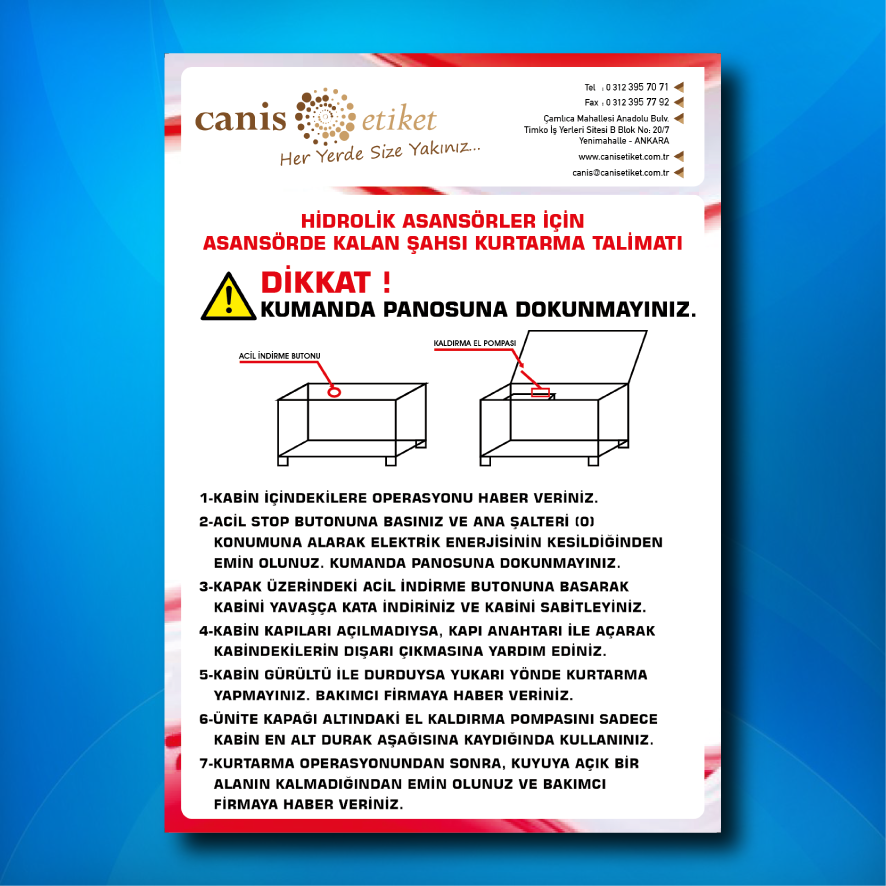 Asansör Kurtarma Talimatı Etiketi